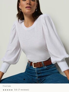 Nation LA White Puff-Sleeve Crewneck Top - Women's